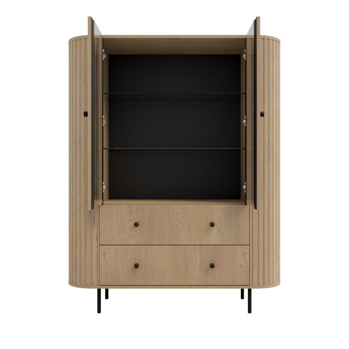 VITRINE mit Glas 2 Schubladen OVI - Braun, Holzwerkstoff (123/155/42cm) - Compleo24