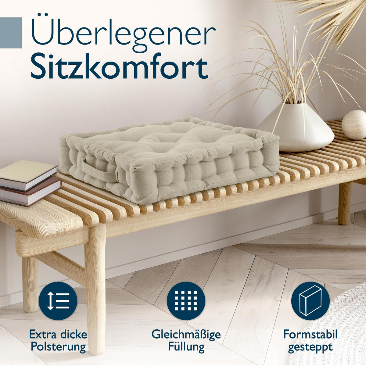 STUHLKISSEN Mila 40/40/8cm Leinen (4tlg) - Naturfarben, Textil (40/40/8cm) - Beautissu 