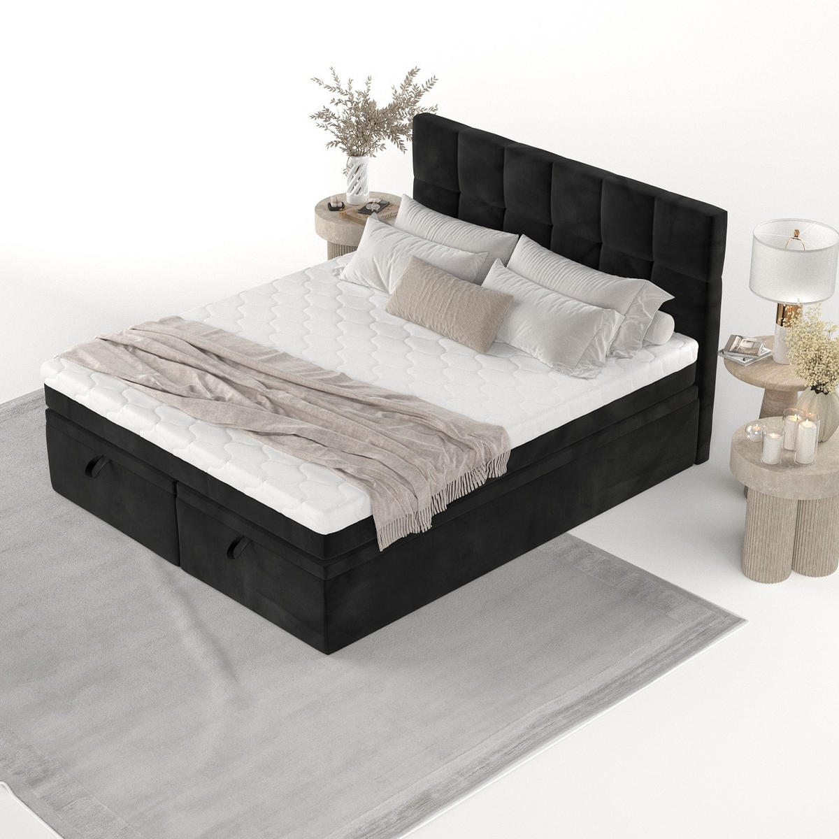 BOXBETT Elano 180/200 cm Schwarz im Kronos Stoff - Schwarz, Holz/Holzwerkstoff (180/200cm) - AltaBeds