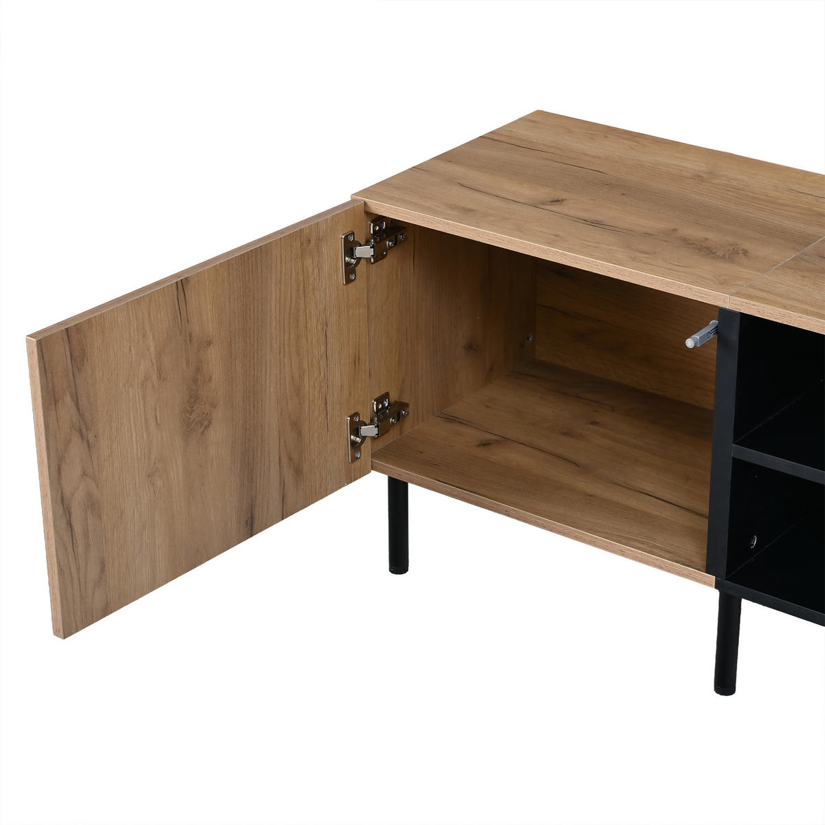 TV-RACK 180x40x50cm Lowboard für 70-Zoll Fernseher Naturfarbenholz-Schwarz - Schwarz, Holz (49/16/64.01cm) - Raelunyi