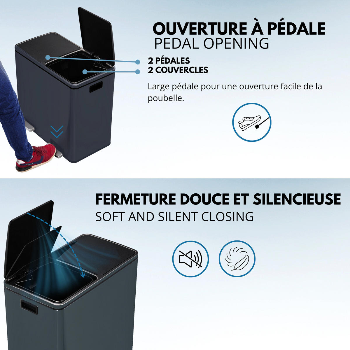 ABFALLEIMER MAJOR grau - Grau, Metall (36/65/60cm) - Kitchen Move