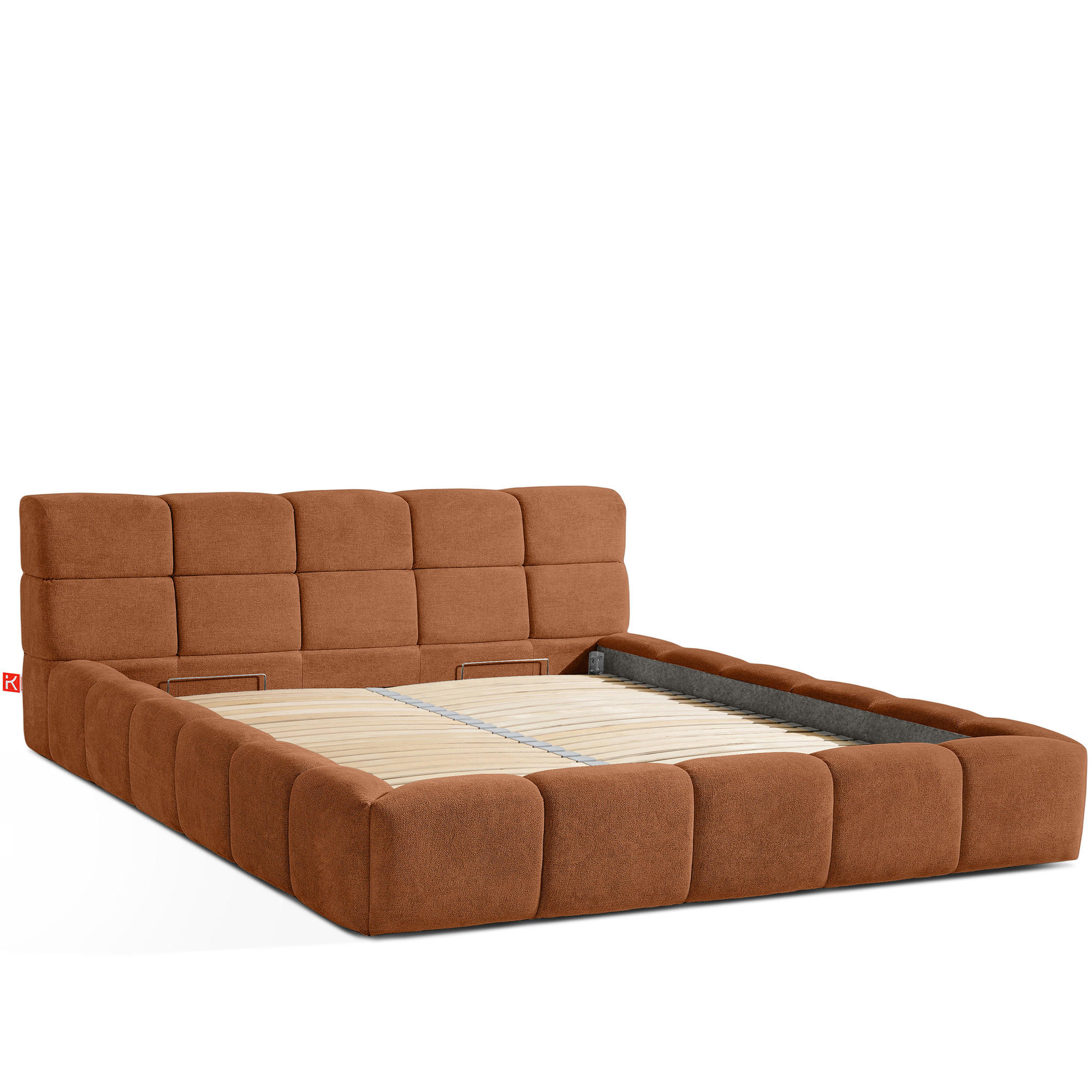 POLSTERBETT AERI 140/160/180/200 mit Rahmen und Bettkasten, orange - Orange, Holz/Holzwerkstoff (200/200cm) - KONSIMO®
