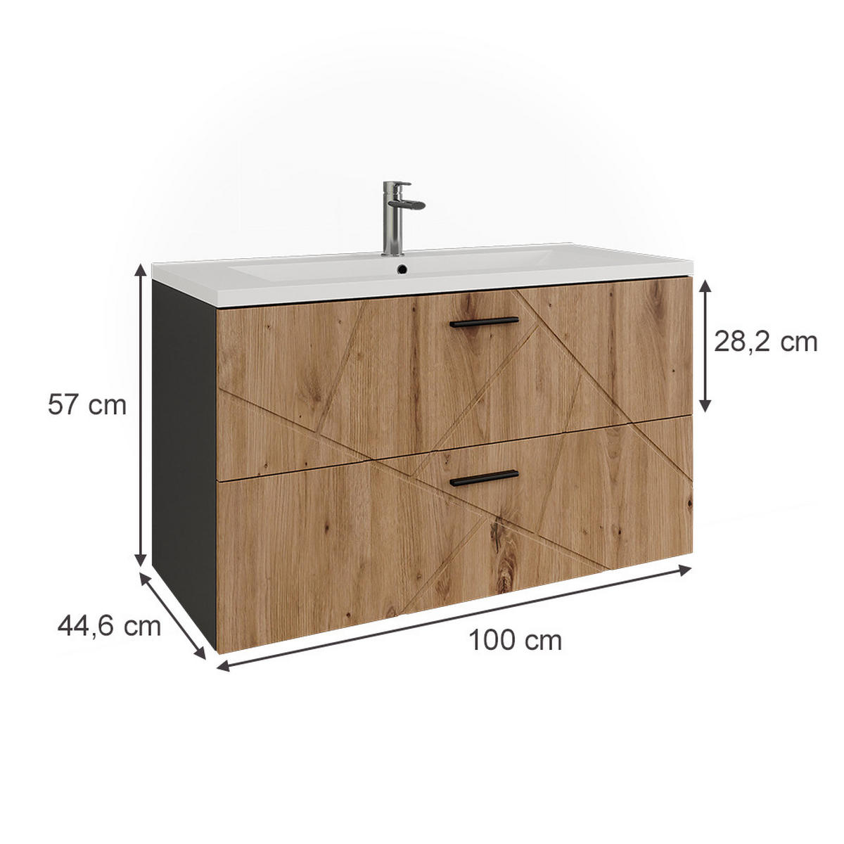 WASCHBECKENUNTERSCHRANK Irma Anthrazit/Artisan 100 x 57 cm mit 2 Schubladen - Anthrazit/Eiche Artisan, Holzwerkstoff (100/57/44.6cm) - Vicco