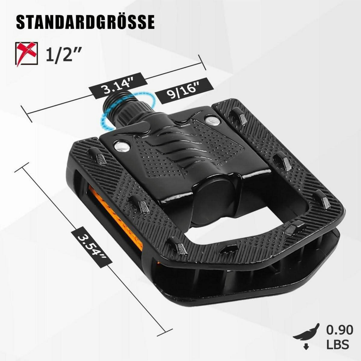 FAHRRADPEDALE faltbar Aluminium mit Reflektoren Schwarz - Schwarz, Metall (9/3/10.2cm)