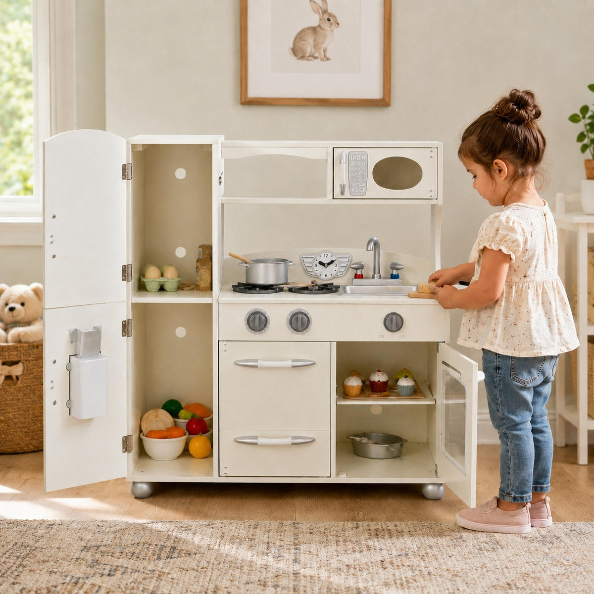HOLZ-SPIELKÜCHE Westchester Retro Kinderküche, Elfenbein, 93cm - Gelb, Holz (29/97/93cm) - Teamson Kids