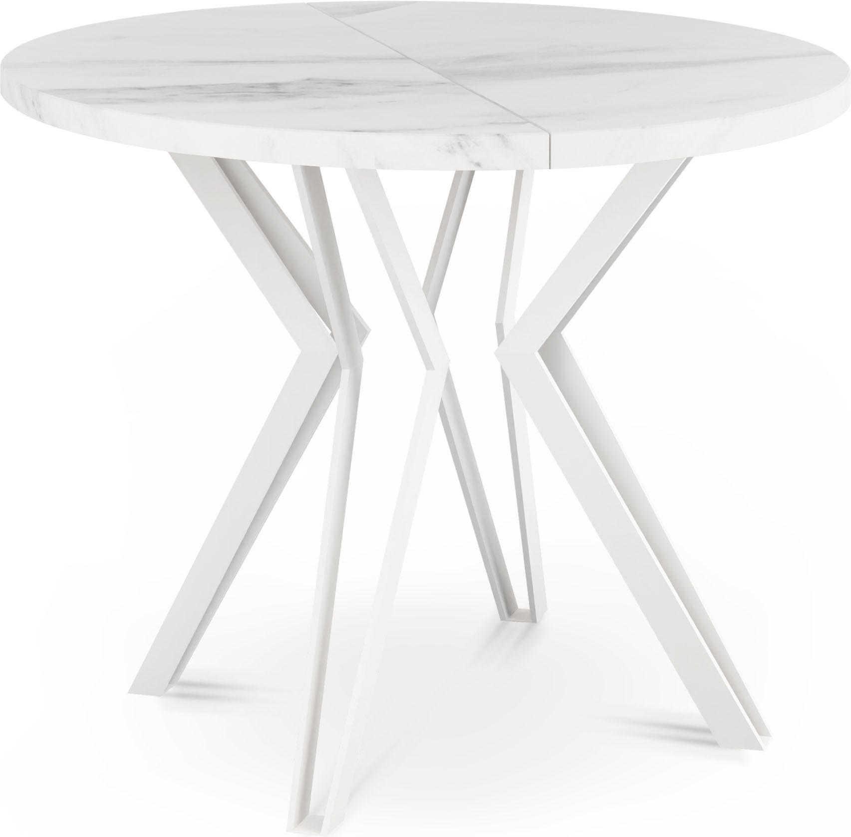 ESSTISCH Austin runder ausziehbarer, Marmor Weiß 100-180/100/76 cm - Ecru/Weiß, Holzwerkstoff/Metall (100/100/76cm) - WFL GROUP