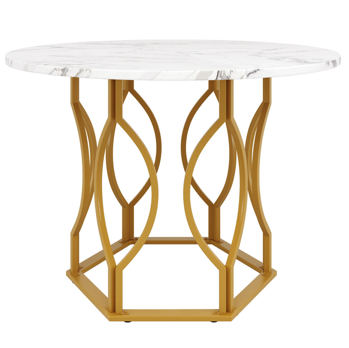 ESSTISCH 100/76/100 cm Weiß/Gold aus MDF und Metall mit verstellbaren Füßen - Goldfarben, Holzwerkstoff (100/100/76cm) - OKMYHOME