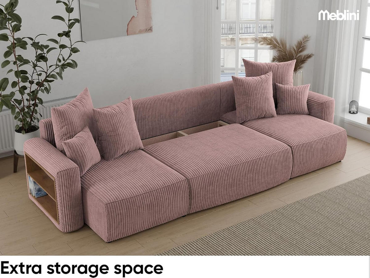 ECKSOFA SOLARIS U - Schwarz/Rosa, Holzwerkstoff (312/142cm) - Meblini