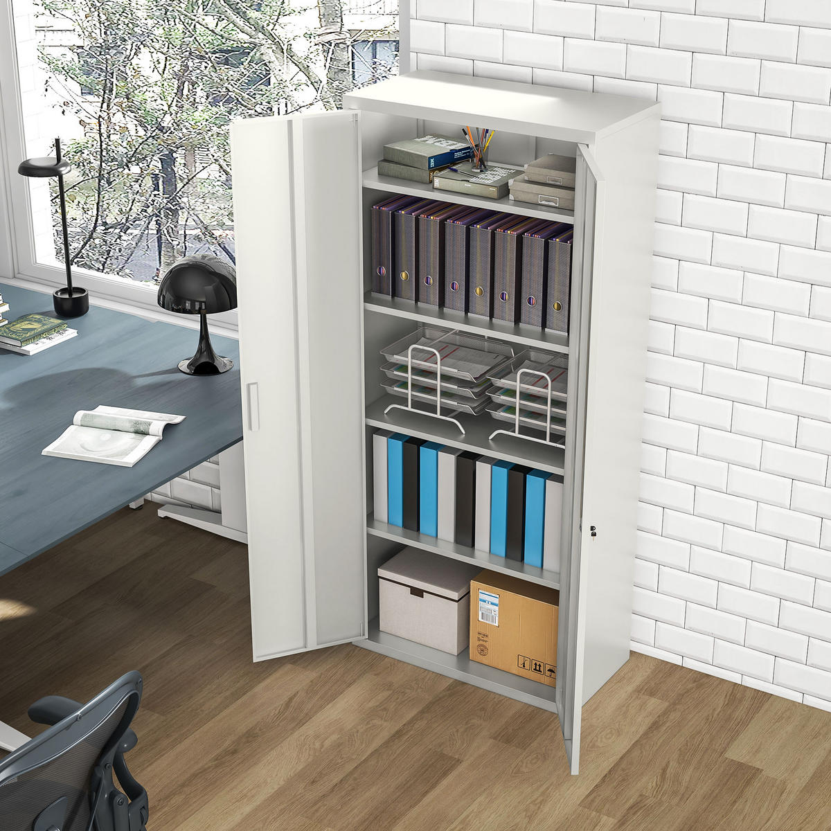 AKTENSCHRANK DE-09813 5 verstellbare Regale Weiß - Weiß, Metall (40/180/80cm) - ComfortXL