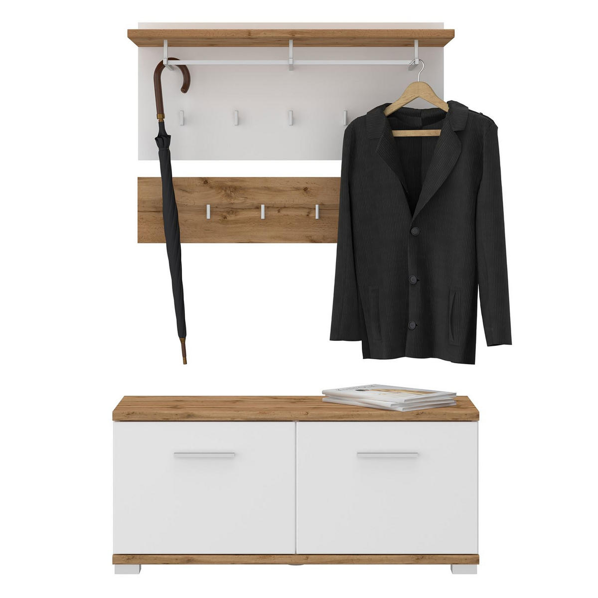 GARDEROBENSET BILBAO - Eiche Wotan/Weiß, Holzwerkstoff (90/60/34cm) - CARO-Möbel