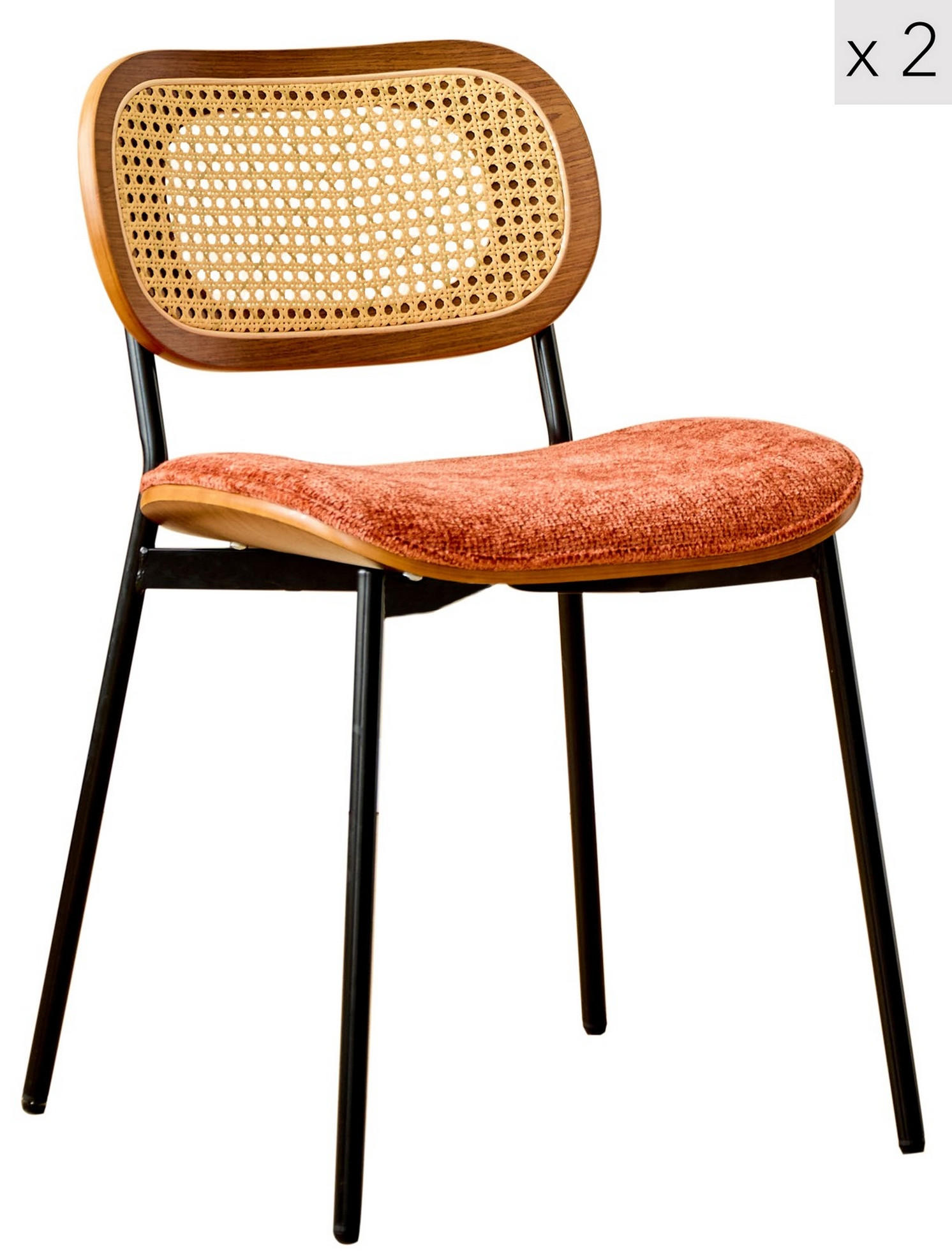 STUHL 2er-Set Kunstleder Terracotta - Schwarz, Textil (46/75/55cm) - Nordlys