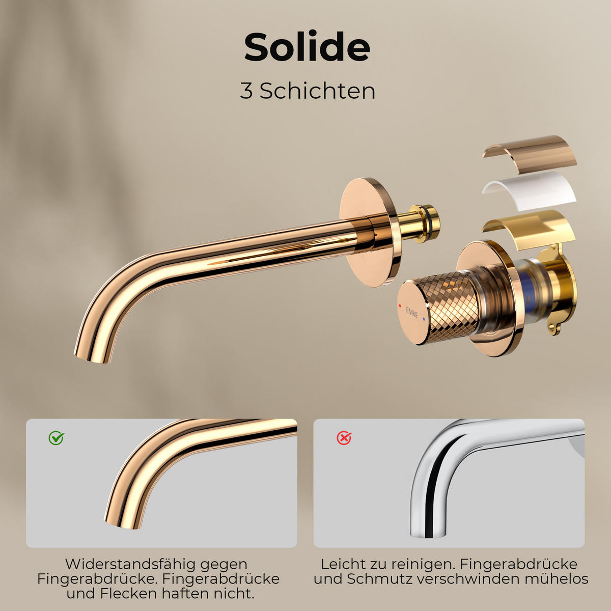 WASCHTISCHARMATUR Unterputz Rosengold 28,1/14/6,5 cm - Roségold, Metall (28.1/14/6.5cm) - EMKE