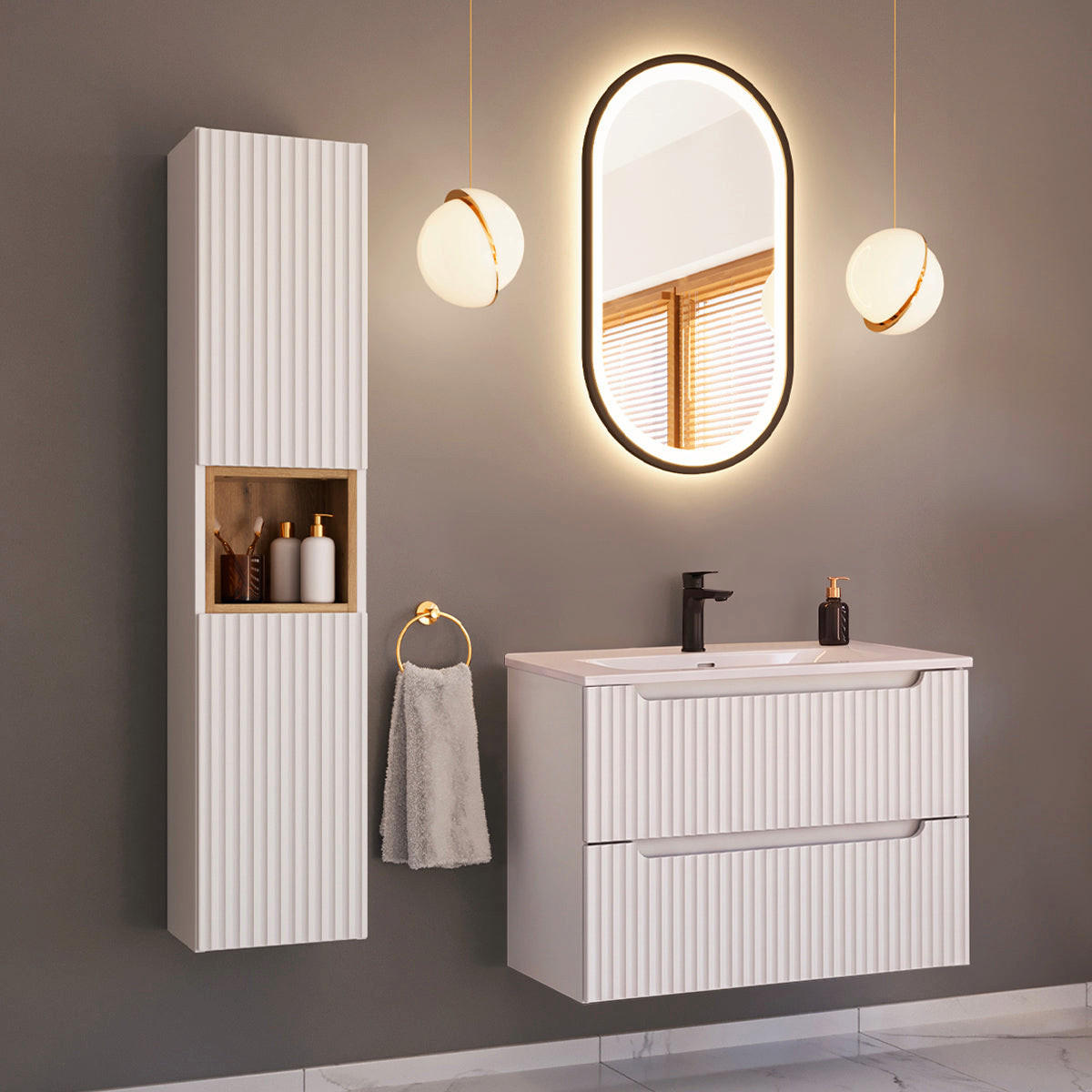 BADMÖBEL 80cm Riva 2er-Set Weiß - Weiß, Holzwerkstoff (80/57/40cm) - Petits-meubles