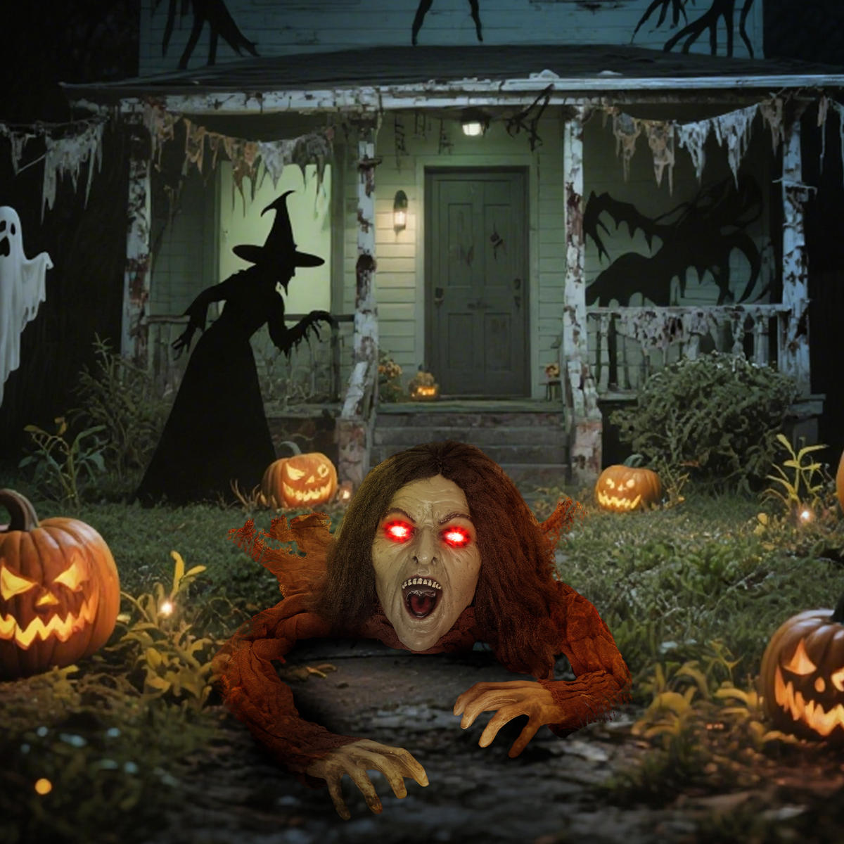 HALLOWEEN-DEKORATION kriechender Zombie 140 cm mit LED-Augen, Soundfunktion - Braun, Textil (60/20/140cm) - Outsunny