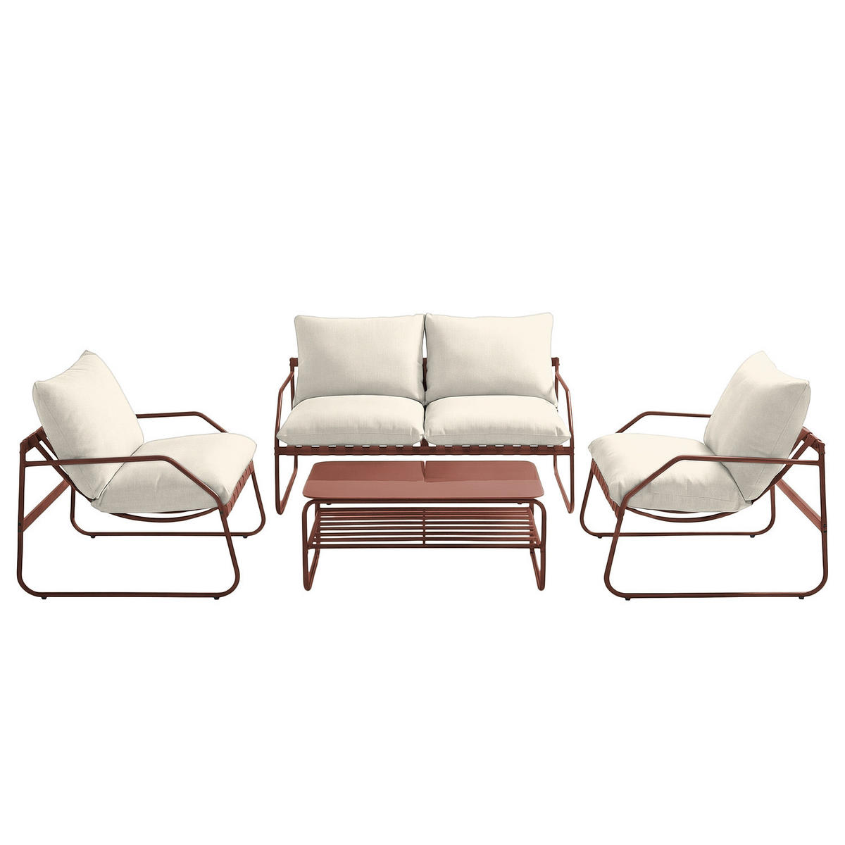 LOUNGEGRUPPE - 4-teilig - Stahl / Webstoff - Terracotta, Glas/Textil - home24