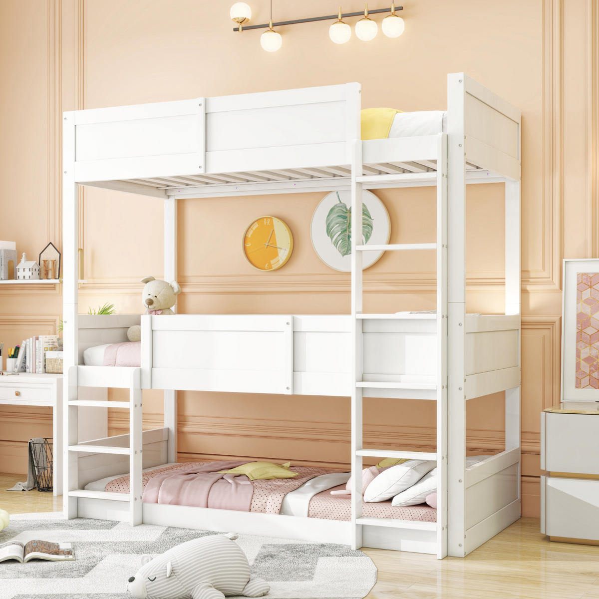ETAGENBETT 90/200 cm Weiß aus Holz, modular und platzsparend - Weiß, Holzwerkstoff (90/200cm) - Flora Grace