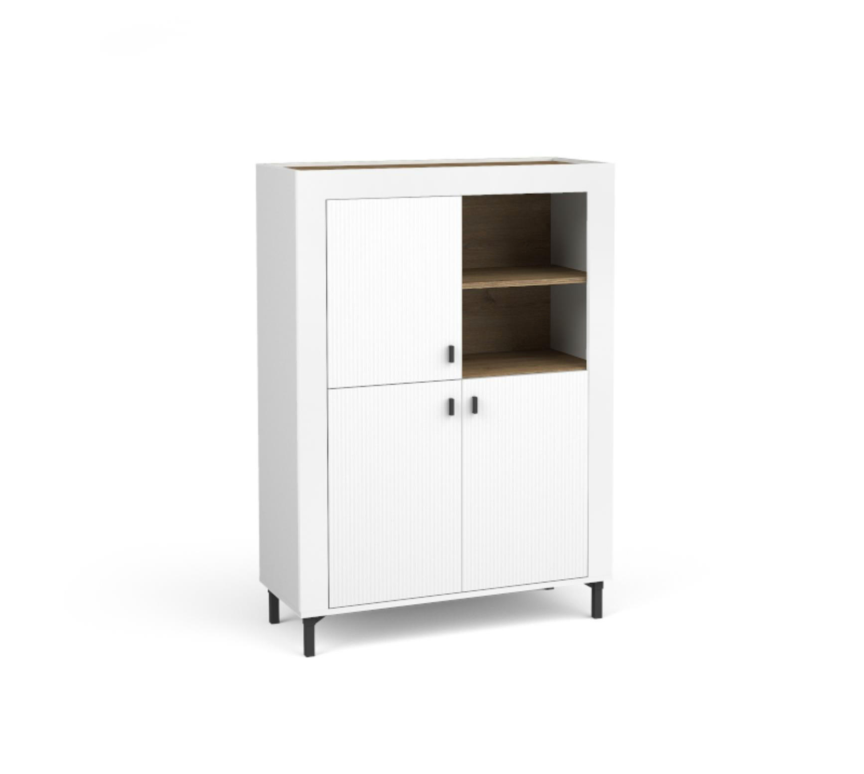 KOMMODE Mossa Weiß, Regal mit LED - Schwarz/Weiß, Holzwerkstoff (97/136/40cm) - Bettso
