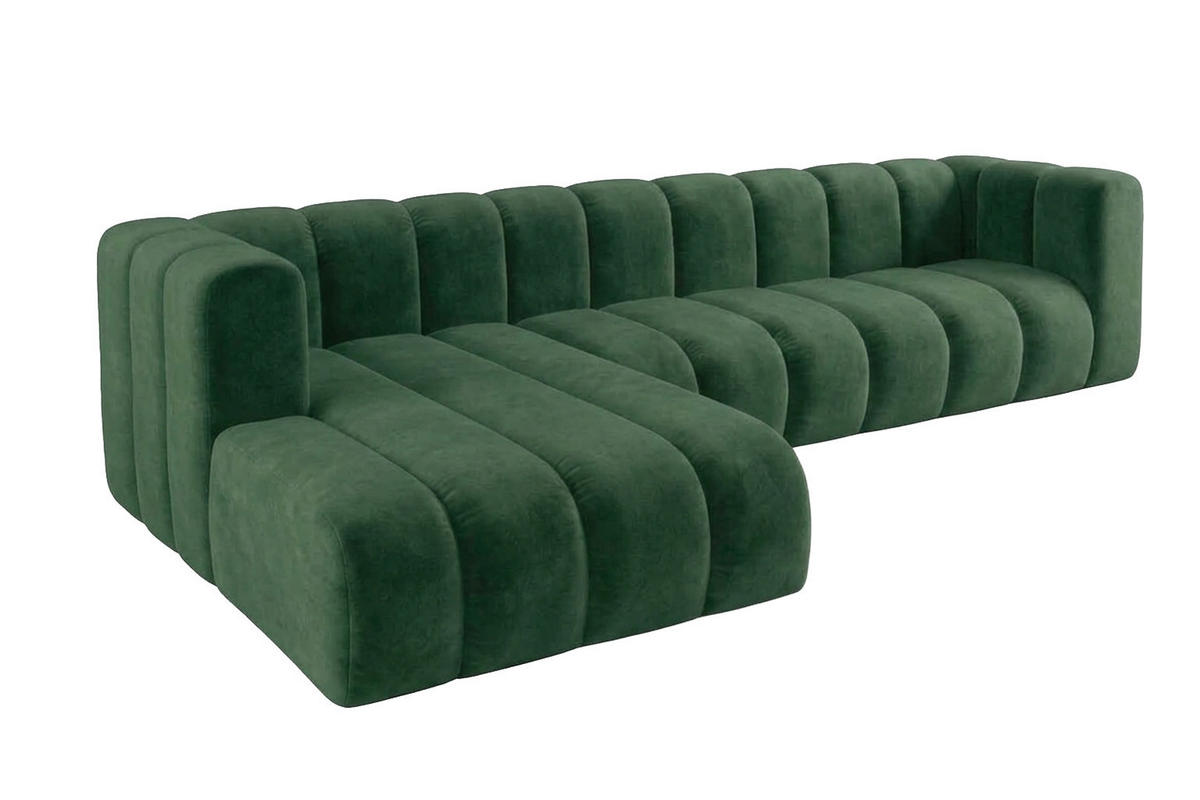 ECKSOFA Modulares In L-Form, Velvet-Stoff Riviera, Grün, Links, GRAND 318 cm - Grün, Holz (318/179cm) - Kaiser Möbel