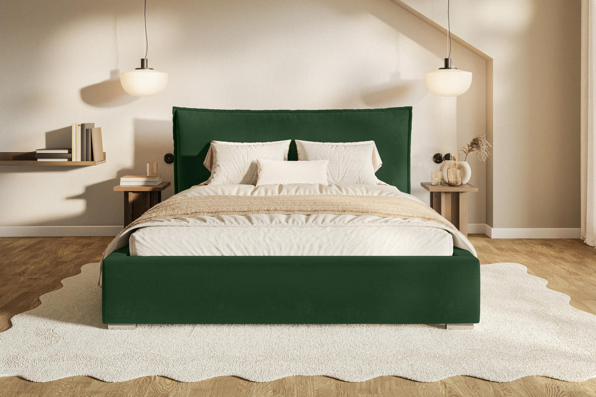 POLSTERBETT 140x200 Zenito mit Kissen-Kopfteil, Bettkasten, Grün - Grün, Holz/Textil (140/200cm) - Emporius