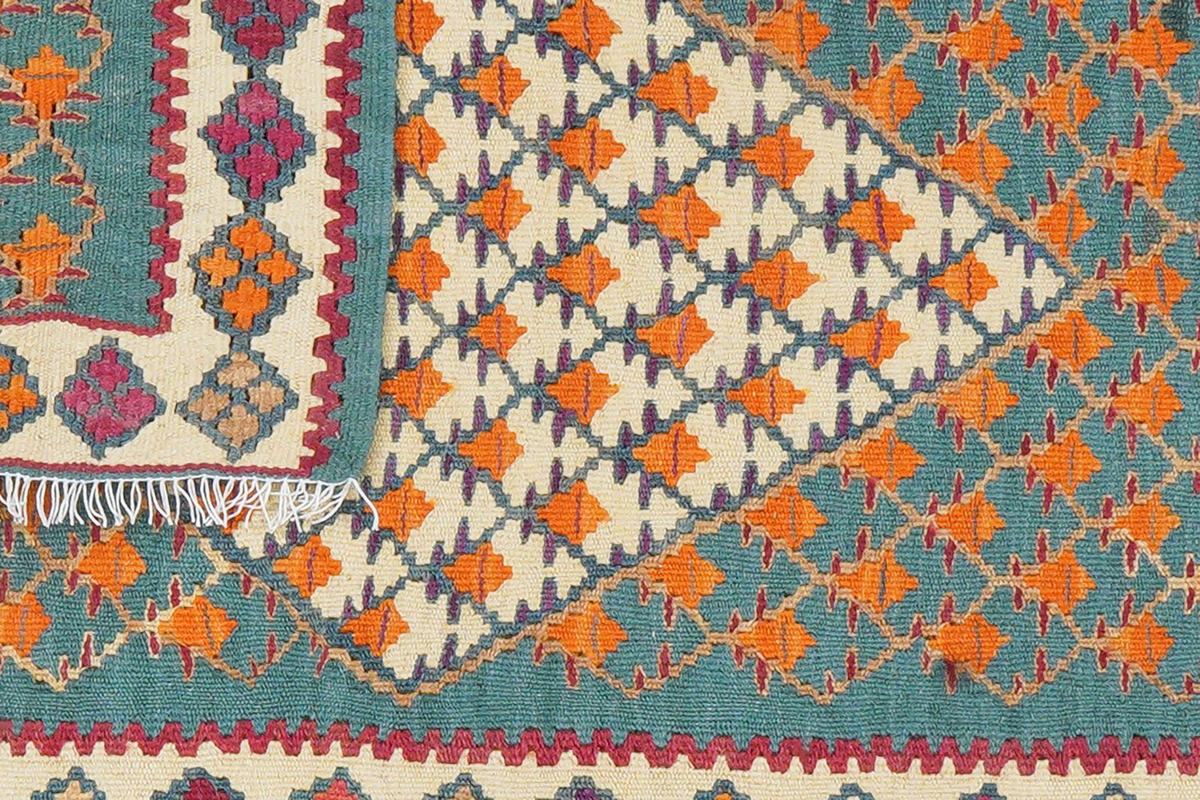 KELIM-TEPPICH handgewebt Senneh Grün 87/63 cm Schurwolle - Grün, Textil (63/87cm) - Looma