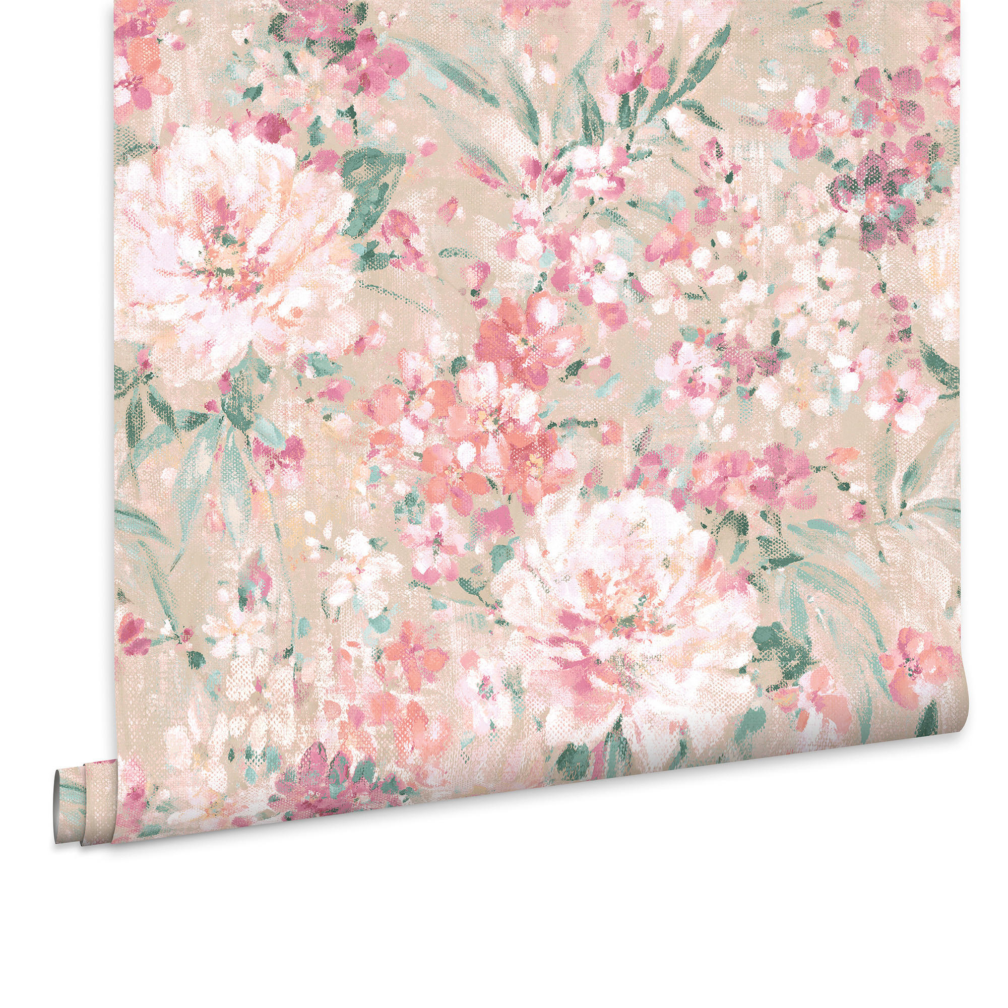VLIESTAPETE Gemalte Blumen - Pink, Papier/Kunststoff (52/1000cm) - LAURA ASHLEY
