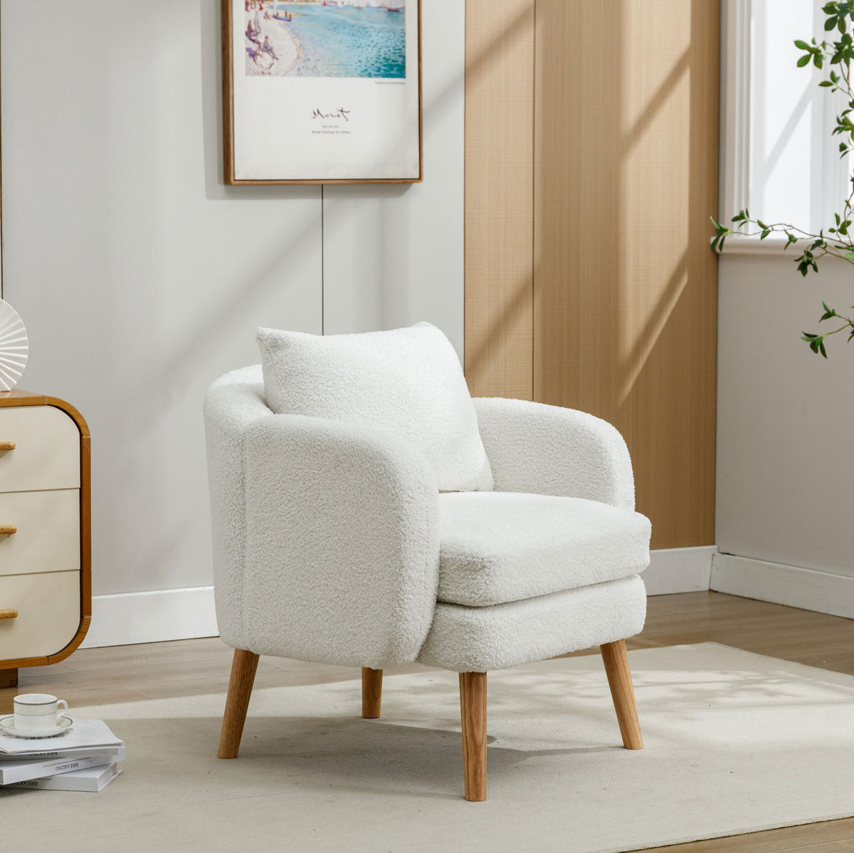SESSEL Teddy-Samt mit Rückenkissen 71/72/71 cm Weiß inkl. Kissen - Weiß, Textil (72/71/71cm) - Redom