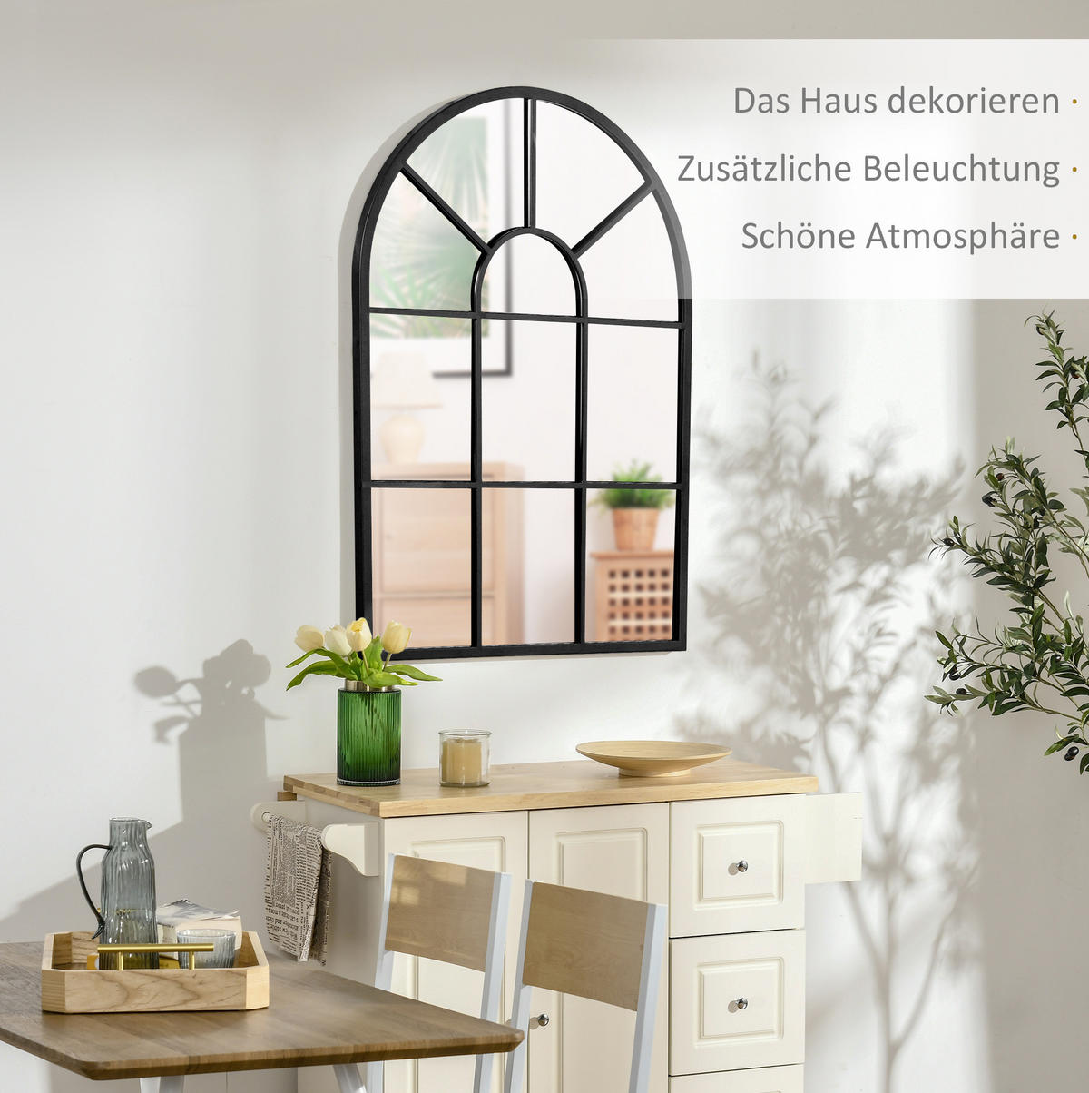 WANDSPIEGEL 91/2/60 cm schwarz aus Metall mit gewölbtem Rahmen - Schwarz, Metall (2/60/91cm) - OKWISH