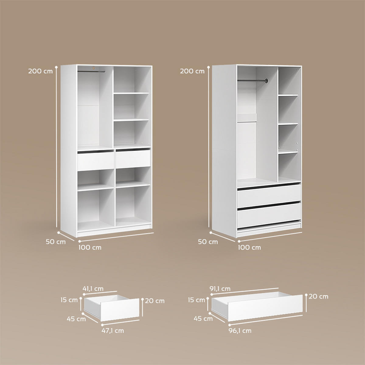 GARDEROBA Trento Bela Komplet 2 - bela, leseni material (100/200/50cm) - Livinity®