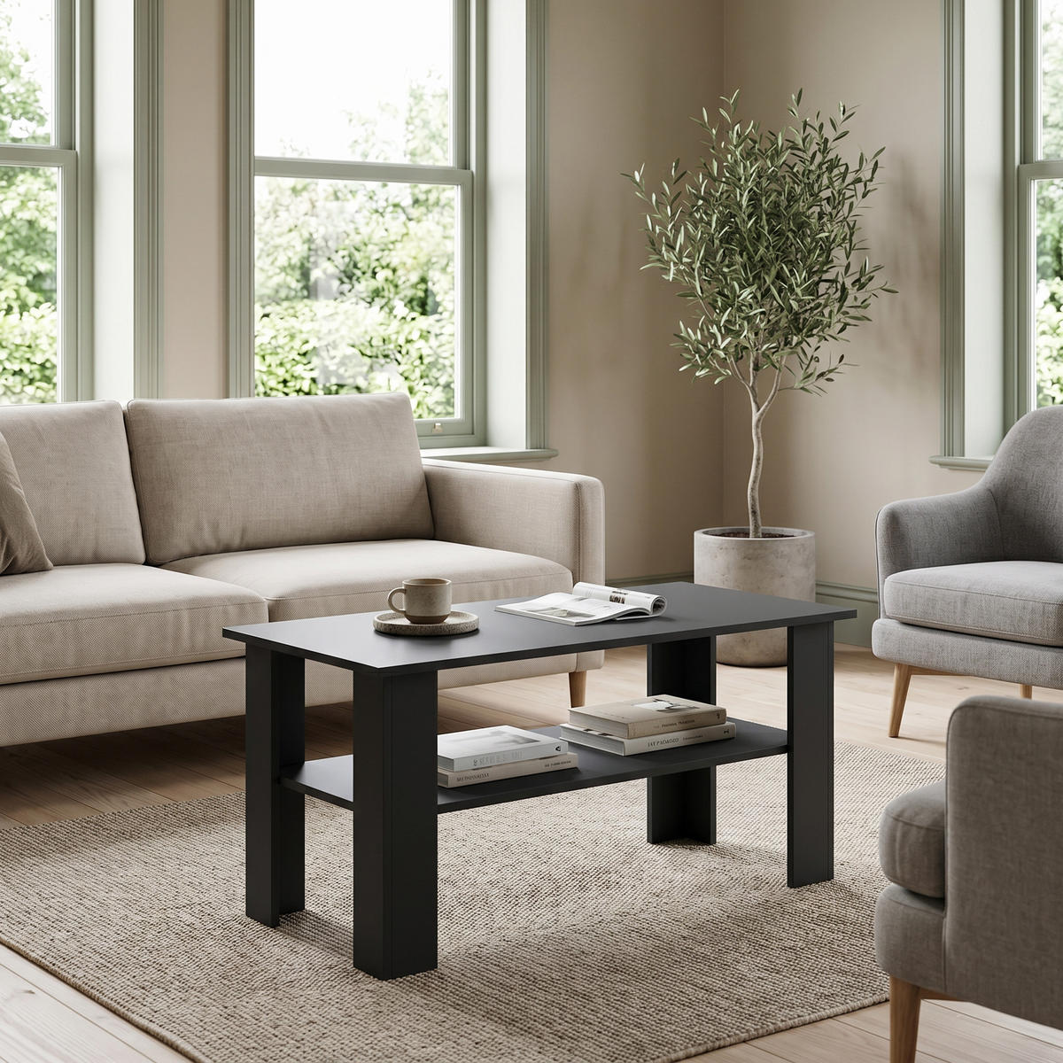 COUCHTISCH ALBANO 100 cm Schwarz - Schwarz, Holzwerkstoff (55/100/58cm) - MASSENO