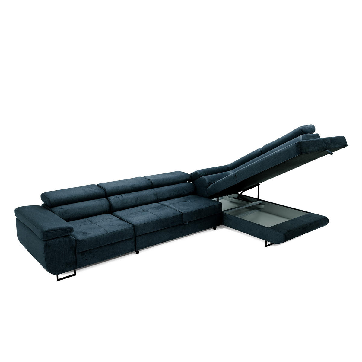 ECKSOFA WILD MAXI L Rechts mit Schlaffunktion 125x195 Velours Dunkelblau - Chromfarben/Dunkelblau, Holz/Textil (203/350cm) - Muffo