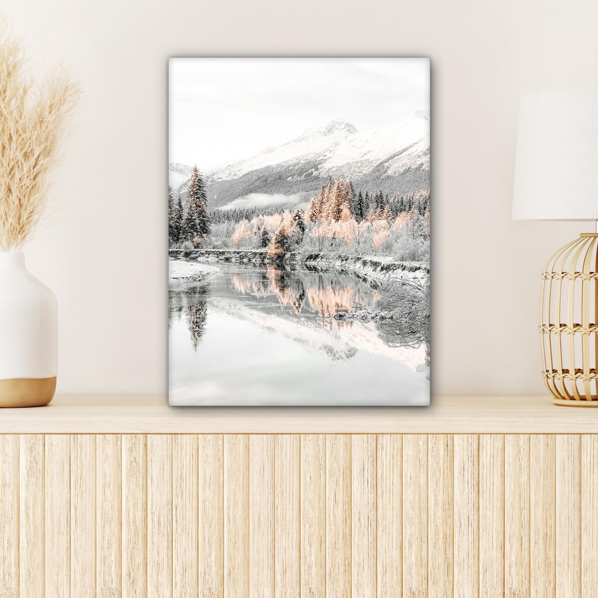 LEINWANDBILD Natur - Winter - Bäume - Berge - Schnee Room Decor 30x40 cm - Weiß Hochglanz, Textil (30/40cm) - MuchoWow
