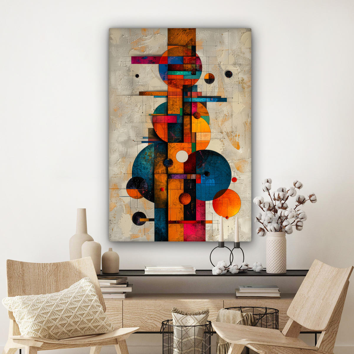 LEINWANDBILD - Vintage - Moderne Kunst - Orange - Geometrische Formen - 80x120 - Wanddeko - Multicolor, Textil (80/120cm) - MuchoWow