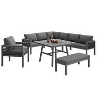 GARTENLOUNGE-SET Sitzgruppe für 8 Personen mit L-förmiges Gartensofa&Tisch Essgruppe - Grau, Textil/Metall - STILVORA