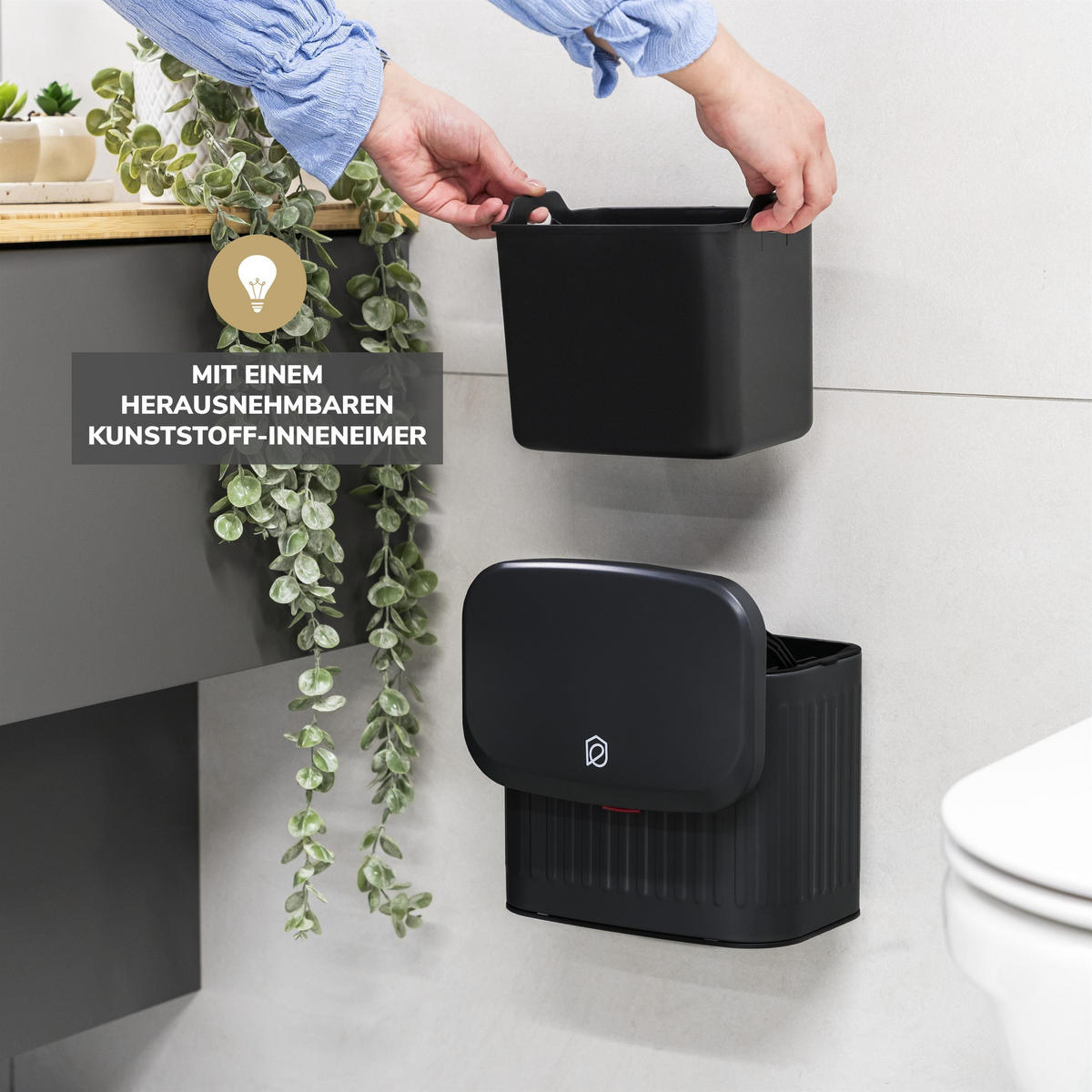 ABFALLEIMER 3 Liter, schwarz - Schwarz, Metall (22.5/20/16.5cm) - eluno