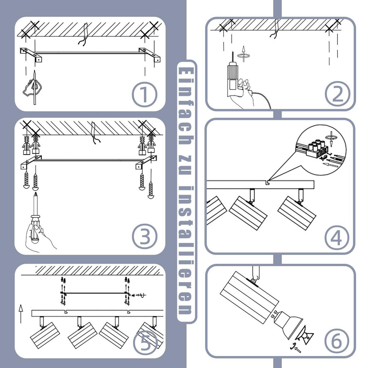 DECKENSTRAHLER Blendend 10.5/5.9/53cm - Weiß, Metall (10.5/5.9/53cm) - ZMH