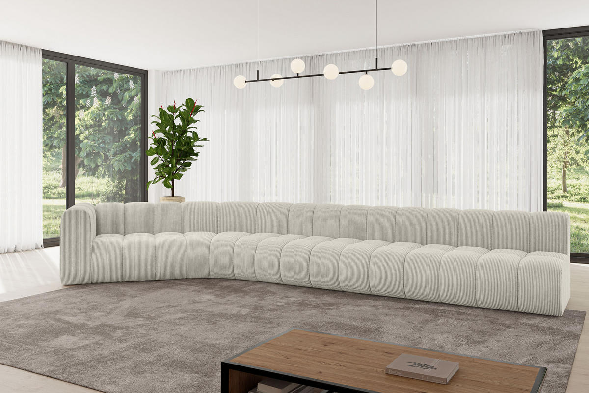 ECKSOFA modulares Sofa Karex-L3 - 490x194x70 cm Creme - Hellgrau/Creme, Holzwerkstoff/Textil (490/194cm) - ALTDECOR