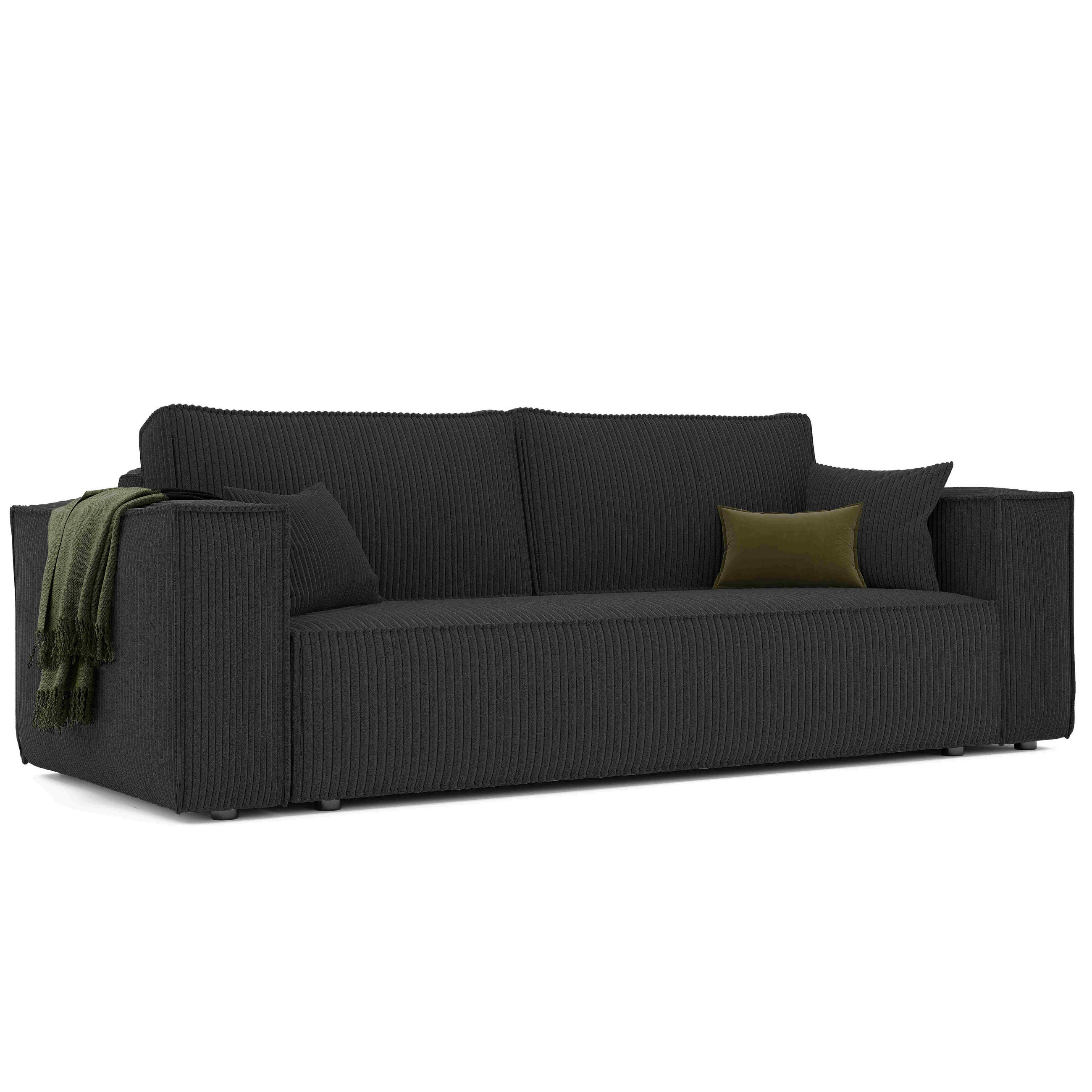 SOFA mit Schlaffunktion und Bettkasten, Schwarz - Schwarz, Holzwerkstoff/Textil (240/84/105cm) - Idohome