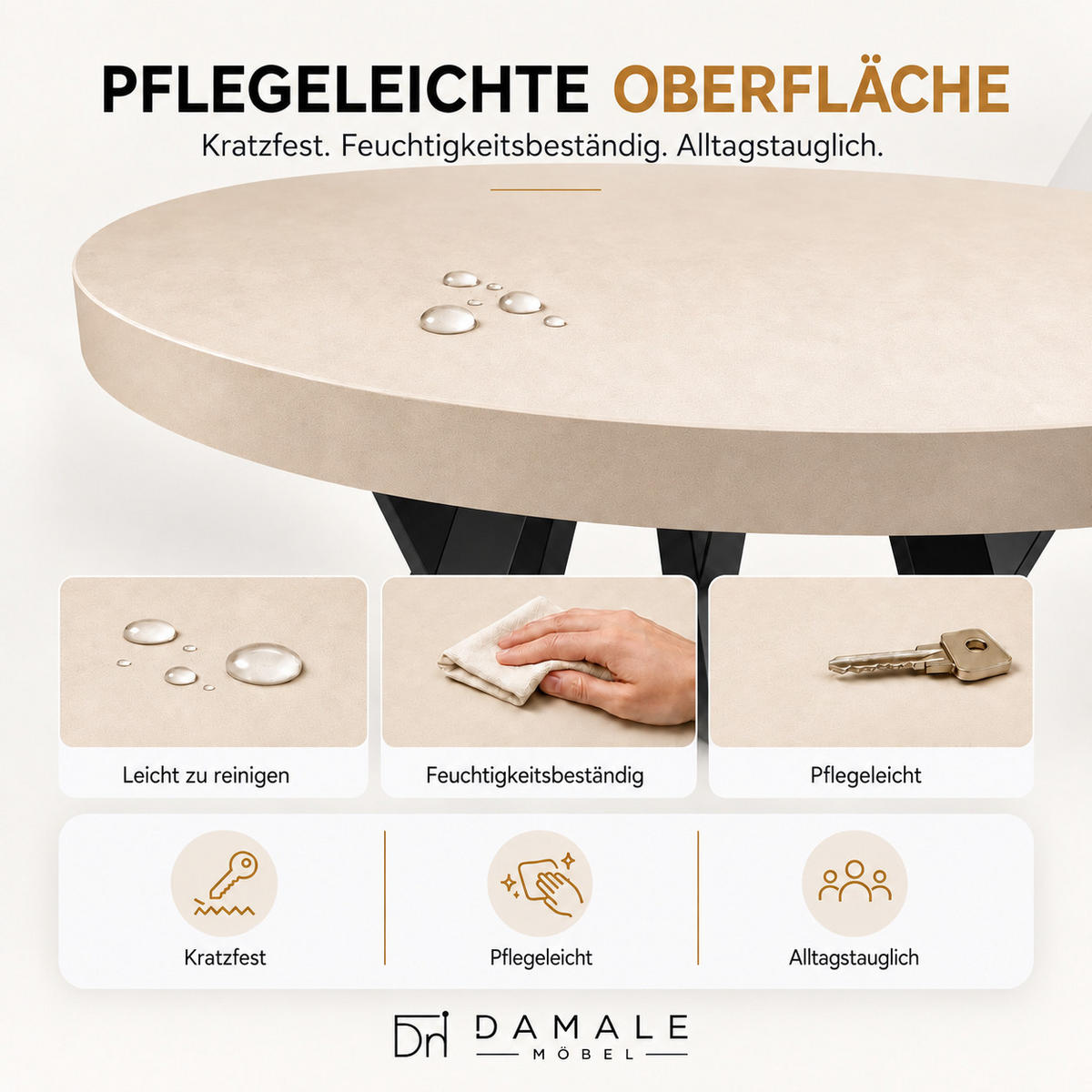 ESSTISCH rund ausziehbar 110-210/76 cm, Kaschmir, 54 cm Tischplatte + X Metallbeine Schwarz - Kaschmir/Schwarz, Holzwerkstoff/Metall (110/210/76cm) - Damale Möbel