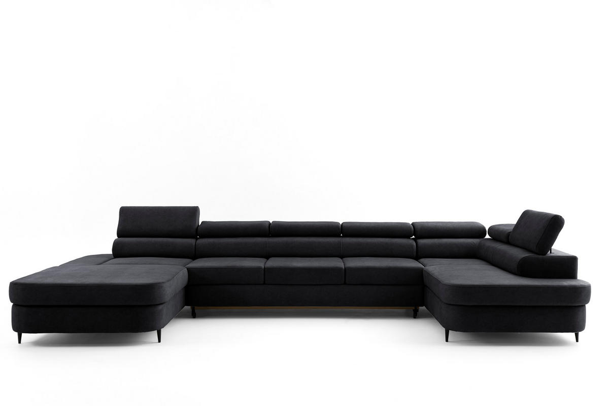 ECKSOFA U-Form PRIAM MAXI U Links mit Schlaffunktion 125x317 Velours Dunkelgrau - Dunkelgrau/Schwarz, Holz/Textil (400/91/203cm) - Muffo