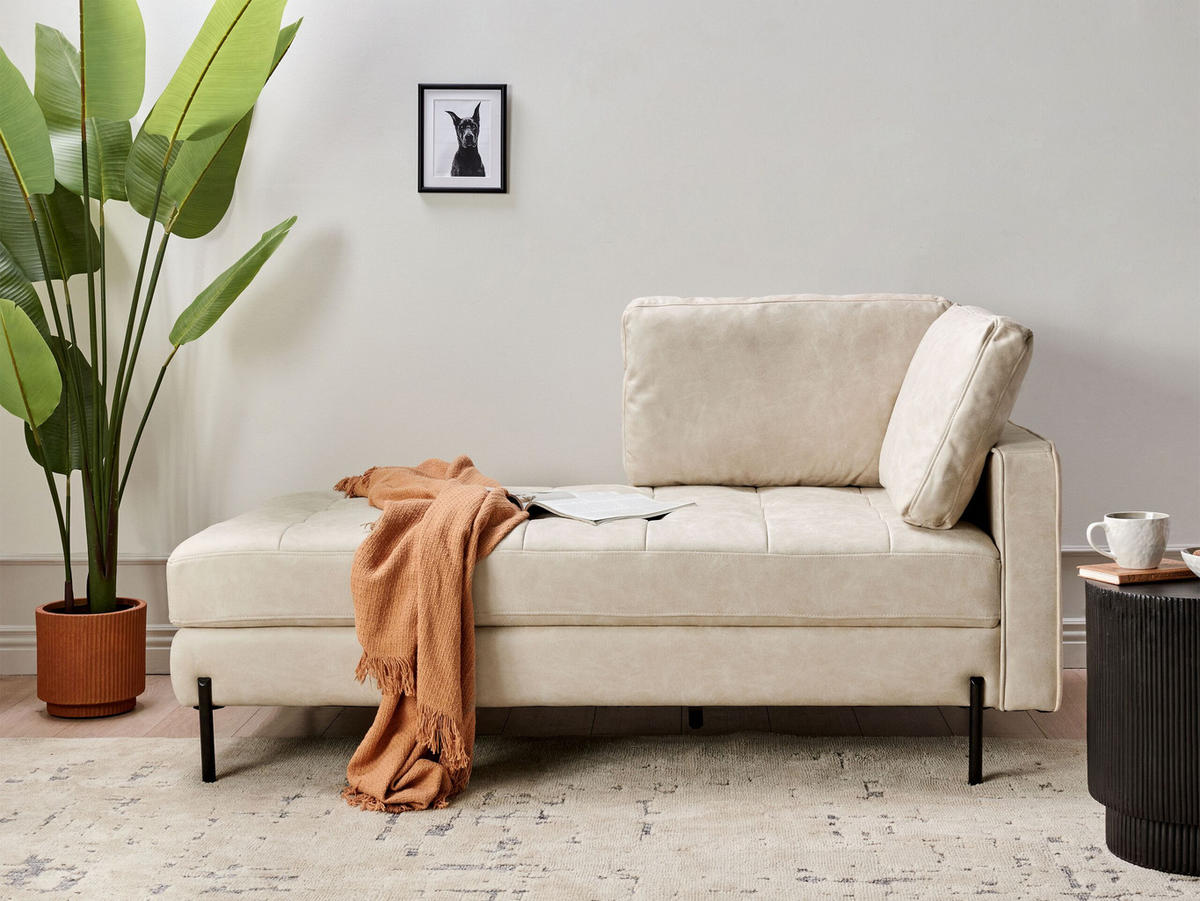 CHAISELONGUE-RECHTSSEITIGE Kunstleder Hellbeige Rebais - Beige/Schwarz, Kunststoff (172/85/85cm) - Beliani