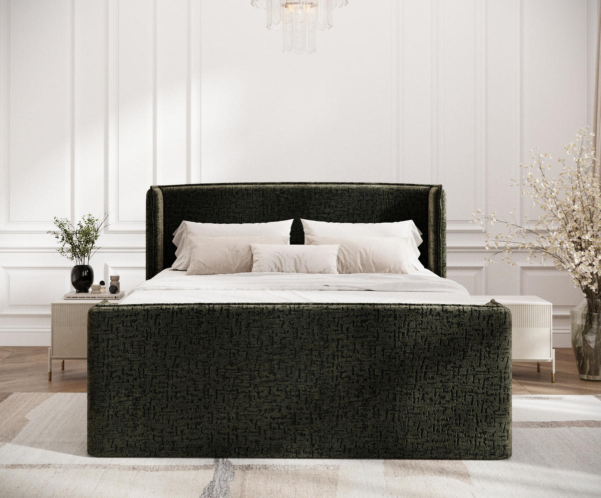BOXSPRINGBETT Freeland Olivenfarbe 180/200 cm mit Matratze und Topper - Schwarz/Olivgrün, Holz/Holzwerkstoff (180/200cm) - Maison de Reve