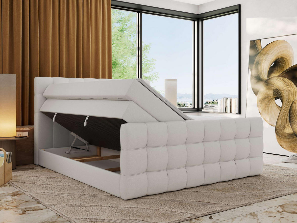 BOXSPRINGBETT ALTIVO KING DUO 200/200 - Weiß Kunstleder - H4 - Weiß, Textil (200/200cm) - MKS