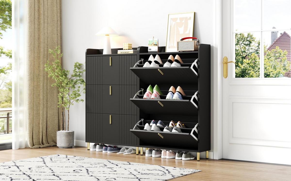 SCHUHSCHRANK 2er-Set mit verstellbaren Regalen 80 x 23 x 123,5 cm Schwarz - Schwarz, Holz (23.5/123.5/80.1cm) - Beauniv