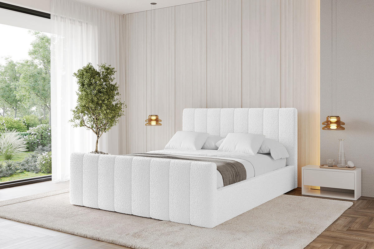 POLSTERBETT mit Bettkasten, Fußteil und Lattenrost, Boxbett mit Matratze H3/H4 - STERA-Z 140x200 Weiß - Weiß, Holzwerkstoff/Textil (140/200cm) - ALTDECOR