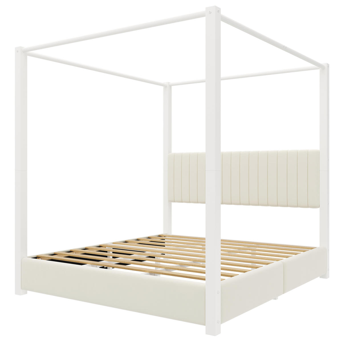 POLSTERBETT 180/200 cm in Beige & Weiß mit Himmelbettgestell, Kopfteil und Metallrahmen Samt Design - Beige/Weiß, Holzwerkstoff/Textil (180/200cm) - STILVORA