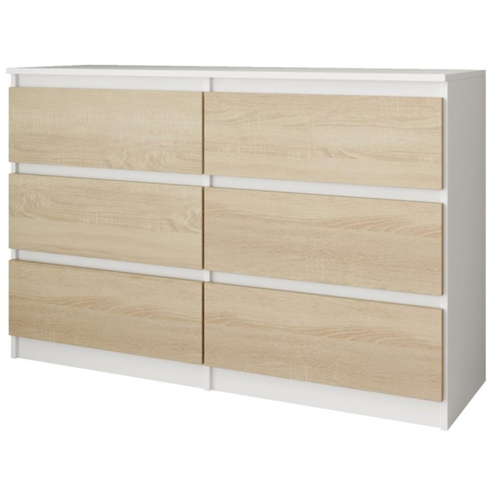 KOMMODE Look 100 cm mit sechs Schubladen, weiß+eiche Sonoma - Weiß/Sonoma Eiche, Holzwerkstoff (100/71/33cm) - Beautysofa