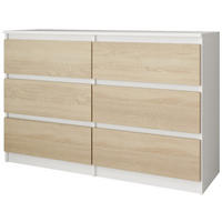 KOMMODE Look 120 cm mit sechs Schubladen, weiß+eiche Sonoma - Weiß/Sonoma Eiche, Holzwerkstoff (120/71/33cm) - Beautysofa