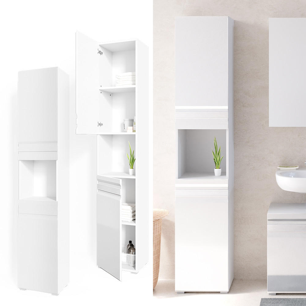 BADSCHRANK Freddy Weiß 36.4 x 190.5 cm - Weiß Hochglanz, Holzwerkstoff (36.4/190.5/31cm) - Vicco
