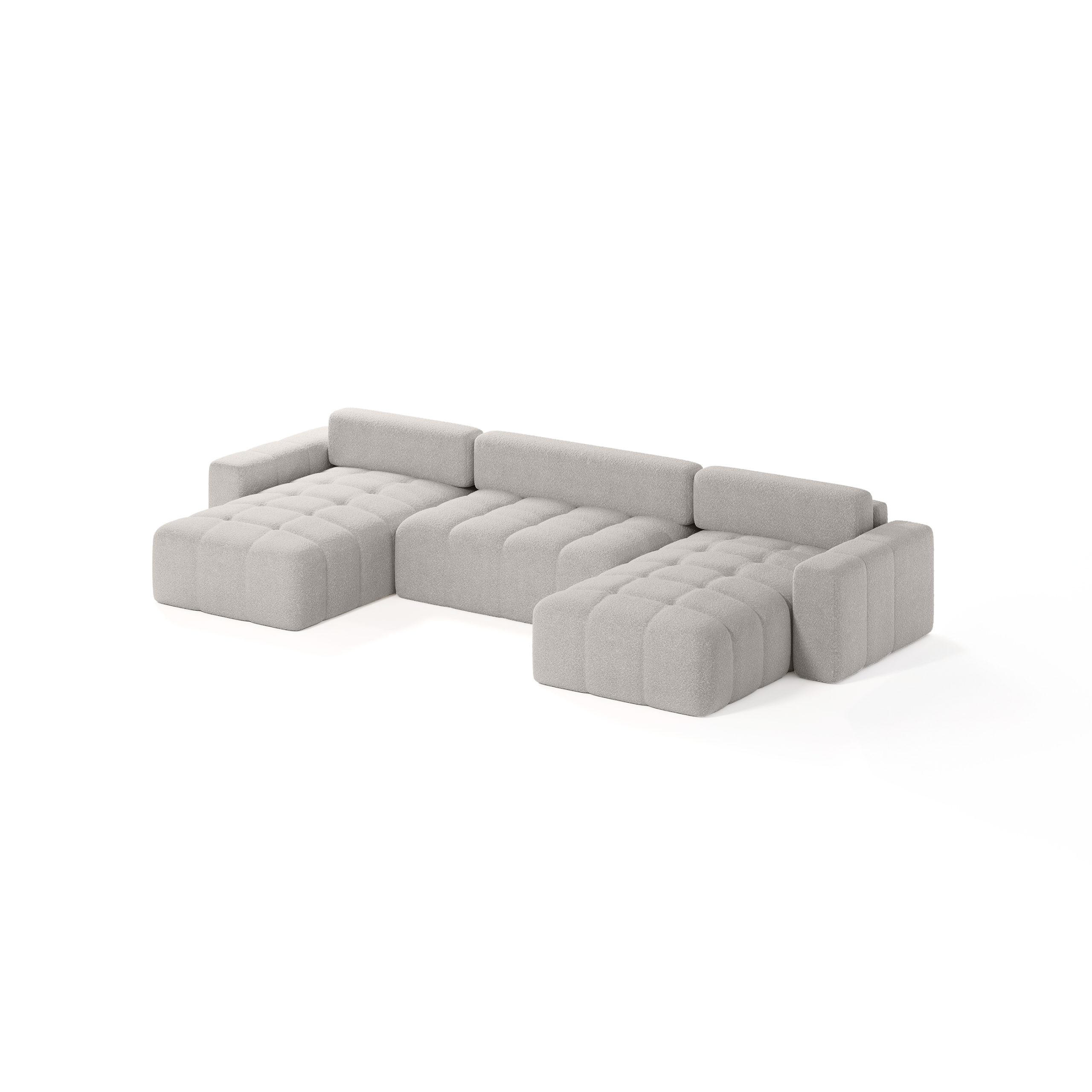 ECKSOFA Bouclé-Stoff 10 Sitzer Bornum U, Hellgrau - Hellgrau, Textil (386/70/155cm) - Meblito