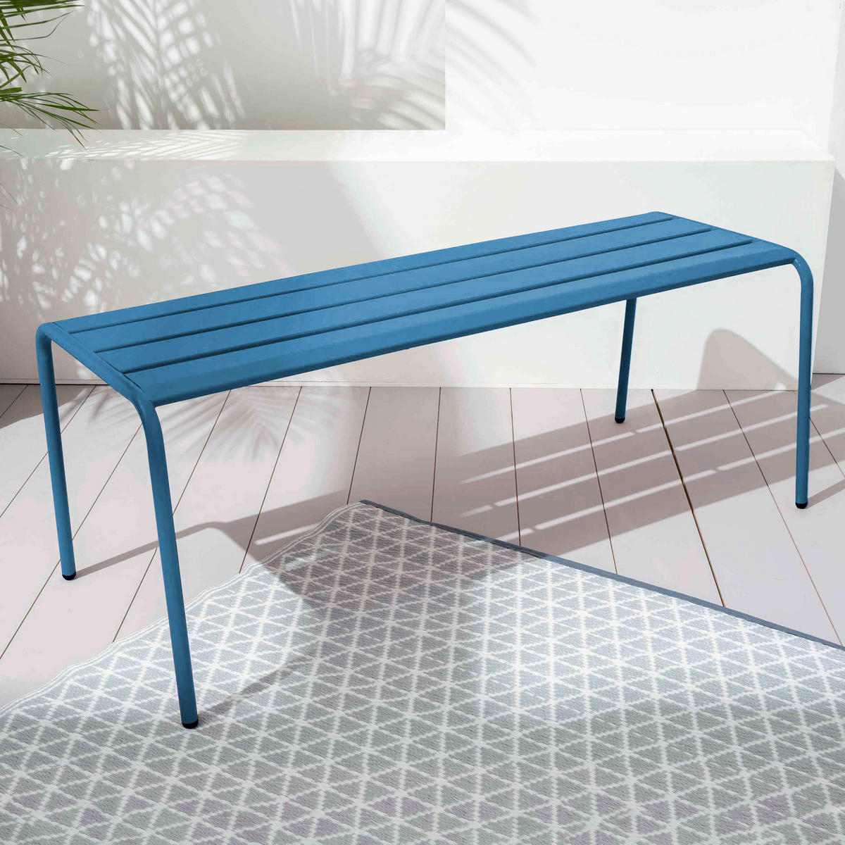 GARTENBANK, Pazifikblau - Dunkelblau, Metall (52/46/120cm) - Oviala
